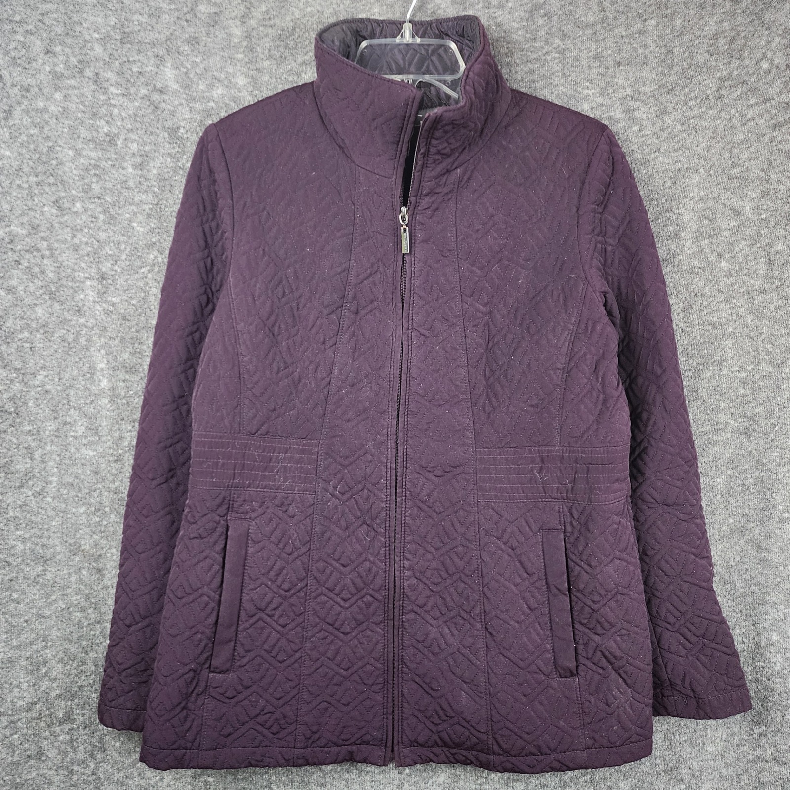 Gallery New York Quilted Jacket Women Medium Plum Purple Mock Neck Full Zip